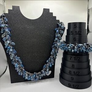 Sparkling Blue/Gray Teardrop Crystal Glass Beads Necklace & Bracelet Set